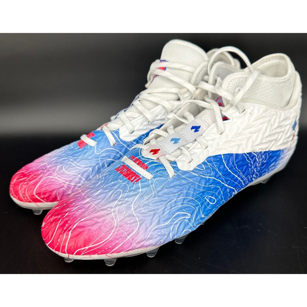Under Armour Men's Football Cleats Size 11.5 White Blue Red Graphic Mid Top